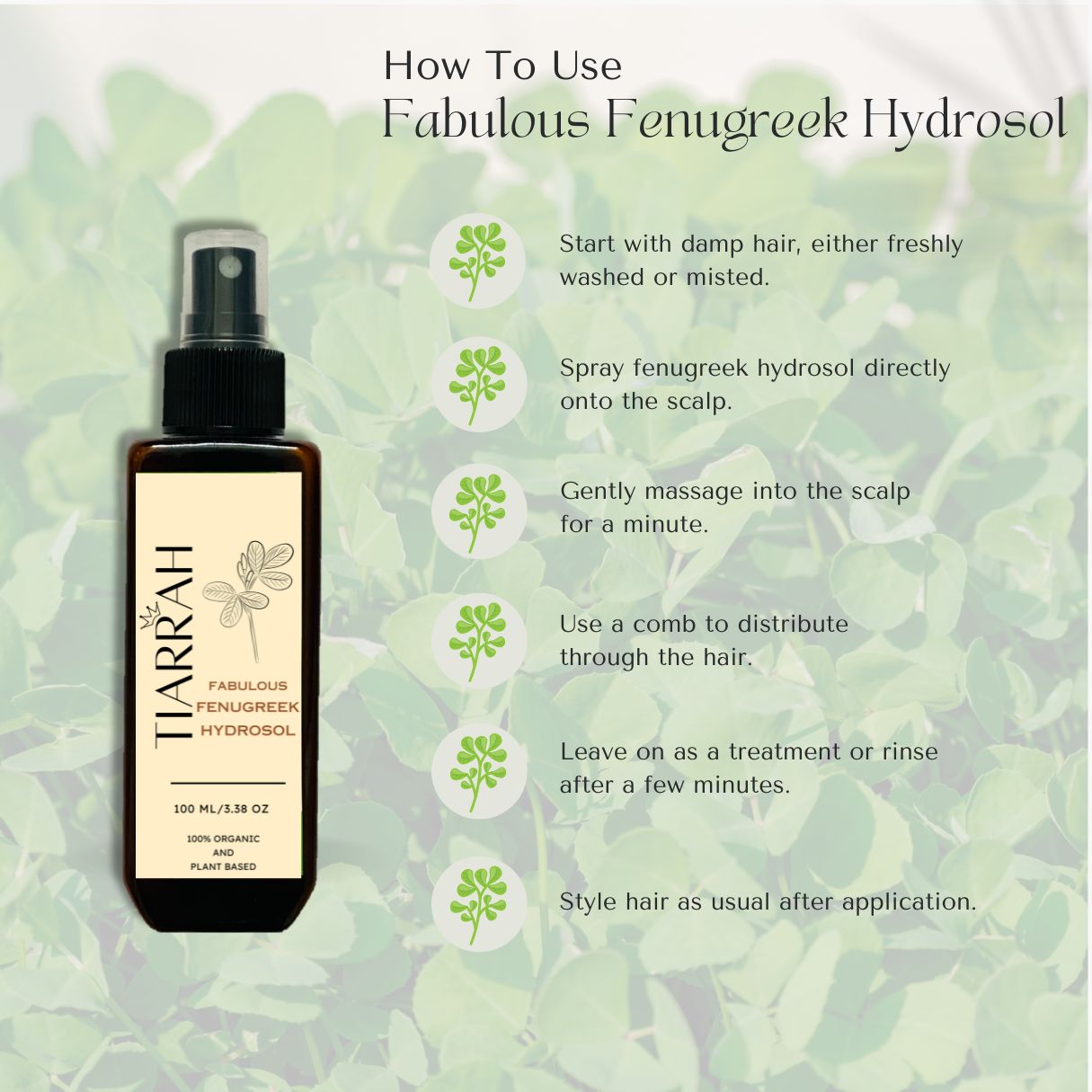 Tiarrah's Fenugreek Hydrosol: Pure, Safe Hair Mist - The Luxury Bath and Body Care Shop